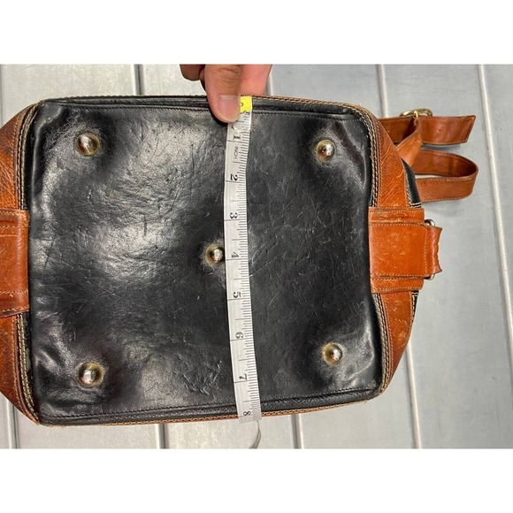 Marino Orlandi Black Leather Bag, Bucket Style with Brown Trim Hand/Shoulder Bag - Picture 13 of 16